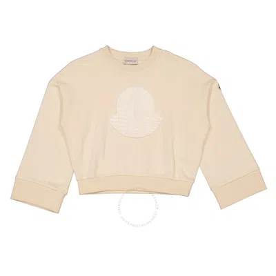 Moncler Kids'  Girls Cream Long Sleeve Logo Patch Cotton Sweatshirt In Beige