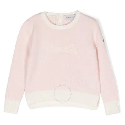 Moncler Girls Embroidered Logo Wool Sweater In Pink
