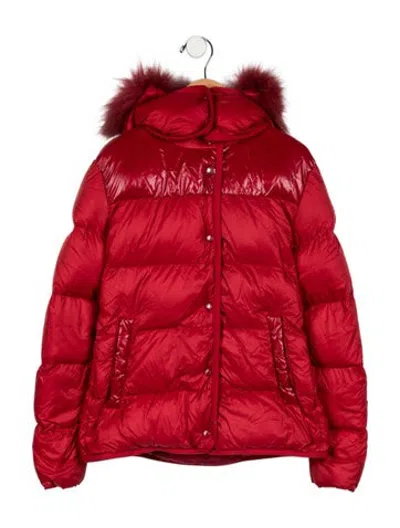 Pre-owned Moncler Kids' Girls' Fur Trim Down Jacket In Red