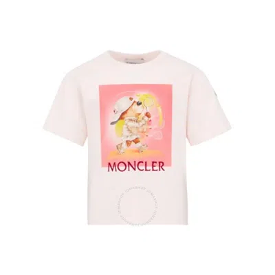 Moncler Girls Graphic Print Cotton T-shirt In Red