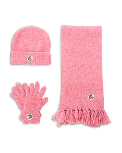 Moncler Girls' Hat, Scarf & Gloves Set - Big Kid In Pink