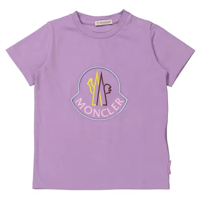 Moncler Girls Lavender Logo Embroidered Cotton T-shirt In Purple