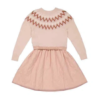 Pre-owned Moncler Girls Light Pink Fair Isle-knit Dress