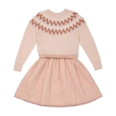 Moncler Kids'  Girls Light Pink Fair Isle-knit Dress