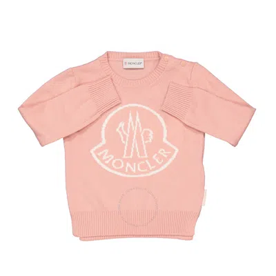 Moncler Kids'  Girls Light Pink Maglia Tricot Logo Wool And Cashmere Jumper