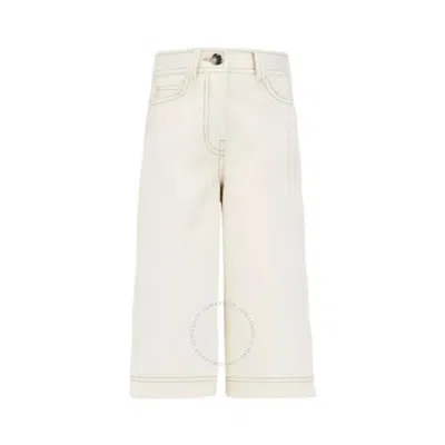 Moncler Girls Logo Embroidered Cotton Pants In White