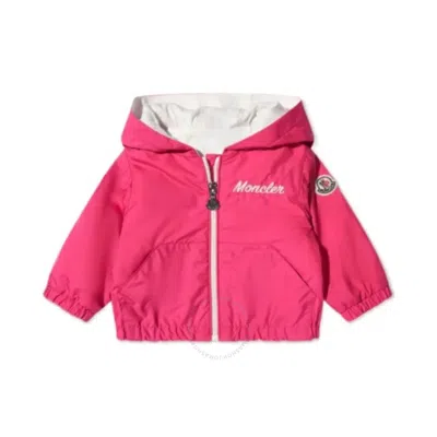 Moncler Girls Logo Print Hooded Jacket In Pink
