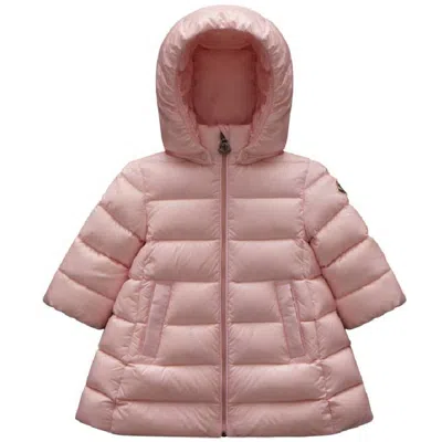 Moncler Girls Long Sleeves Down Coat In Pink