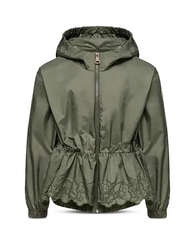 Moncler Girls' Manolya Embroidered Flowers Hooded Rain Jacket - Little Kid, Big Kid In Green