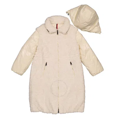 Moncler Girls Natural Coiselet Fleece Coat In White