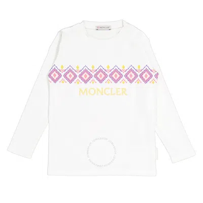 Moncler Girls Natural Geometric Logo Print Long-sleeve T-shirt In White