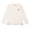 MONCLER MONCLER GIRLS NATURAL RUFFLE-TRIM LOGO PATCH LONG-SLEEVE T-SHIRT