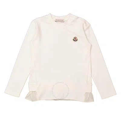 Moncler Girls Natural Ruffle-trim Logo Patch Long-sleeve T-shirt In Neutral