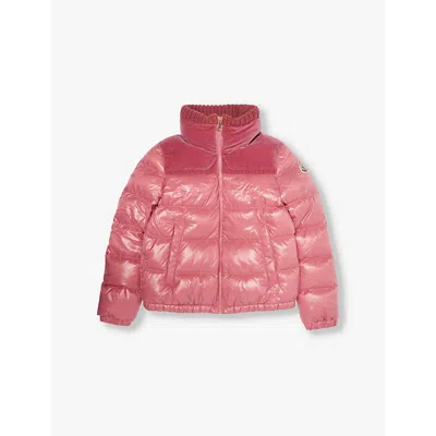 Moncler Girls Open Pink Kids Auffrique Velvet-panels Shell-down Jacket 8-14 Years 12