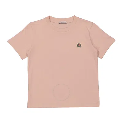 Moncler Kids'  Girls Pastel Pink Cotton Logo Patch Short-sleeve T-shirt