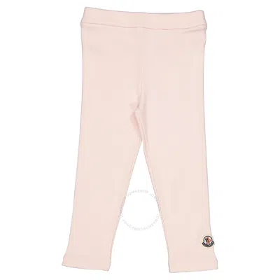 Moncler Kids'  Girls Pastel Pink Logo Ribbed Leggings