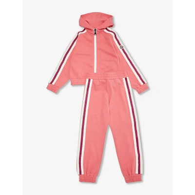 Moncler Girls Pink Kids Brand-patch Stripe-trim Cotton-jersey Tracksuit 4-12 Years