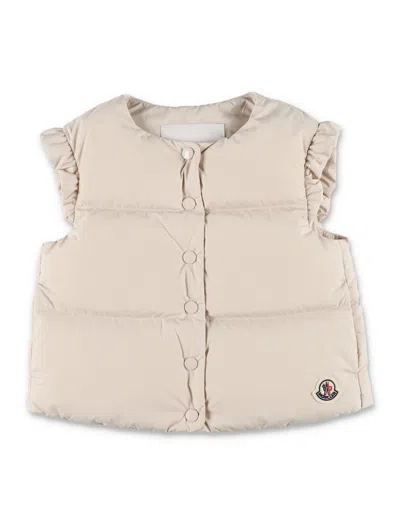 Moncler Girls Puffer Vest With Ruffle Shoulders In Rosa