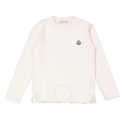 Moncler Girls Ruffle-trim Logo Patch Long-sleeve T-shirt In Pink