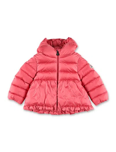 Moncler Girls' Ruffled Flared Down Jacket With Padded Hood In Fucsia