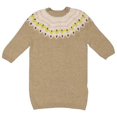 Moncler Kids'  Girls Tan Intarsia Knit Wool Dress In Brown