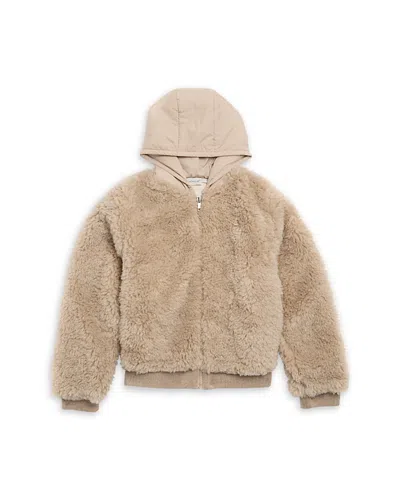 Moncler Girls' Teddy Zip Up Hoodie - Big Kid In Neutral