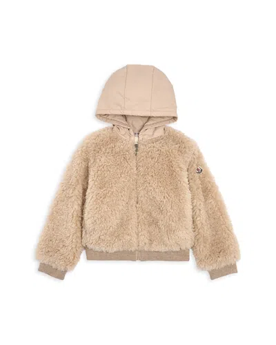 Moncler Girls' Teddy Zip Up Hoodie - Little Kid In Brown