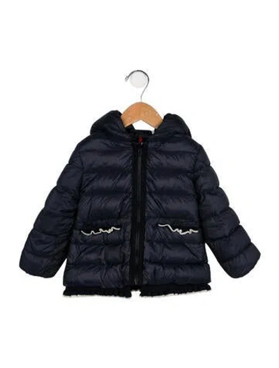 Pre-owned Moncler Babies' Girls' Temoe Ruffle Accent Down Coat In Blue
