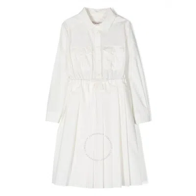 Moncler Kids'  Girls White Cotton Poplin Long-sleeve Shirt Dress