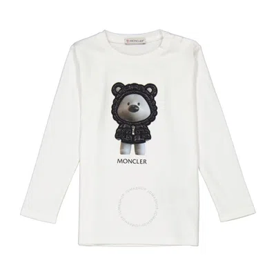 Moncler Kids'  Girls White Teddy Bear Motif Long-sleeved T-shirt