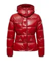 Moncler Glareins Hooded Short Down Jacket With Braided Trim In Red