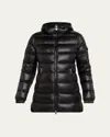 Moncler Glements Hooded Mid-length Down Jacket In Black