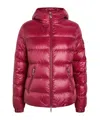 Moncler Womens Raspberry Glesse Hooded Short Down Jacket In Red