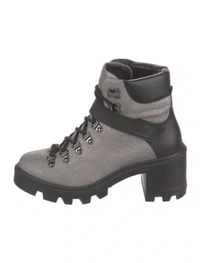 Pre-owned Moncler Glitter Colorblock Pattern Combat Boots