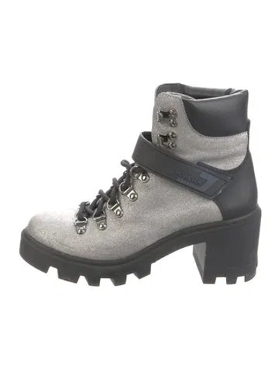 Pre-owned Moncler Glitter Combat Boots In Silver