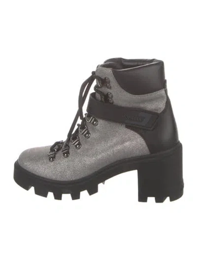 Pre-owned Moncler Glitter Leather Trim Embellishment Hiking Boots