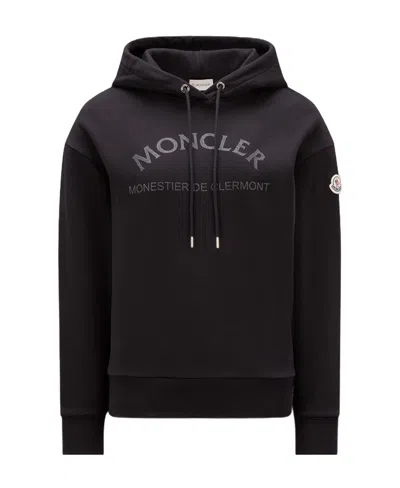 Moncler Glitter Logo-print Hoodie In Black