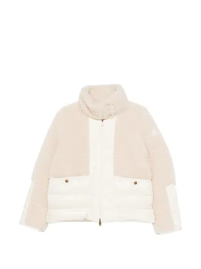 Moncler Glorieux Hooded Teddy Short Down Jacket In Neutral
