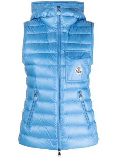 Moncler Glygos Quilted Nylon Hooded Down Vest In Blue
