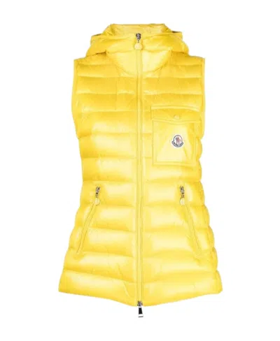 Moncler Glygos Hooded Quilted Gilet In Yellow