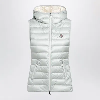Moncler Glygosse Hooded Down Vest In Green Nylon In Silver