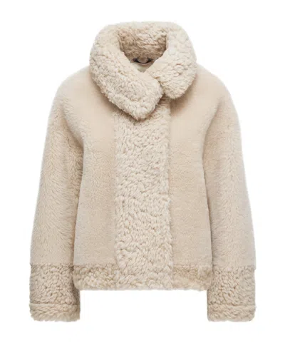 Moncler Gobain Shearling  Suede Short Down Jacket In Sand