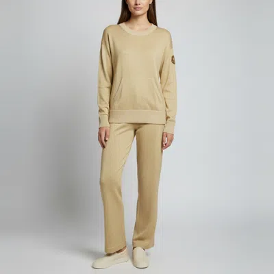 Pre-owned Moncler Gold Lurex Knit Maglia Tricot Girocollo Top And Pant Set M