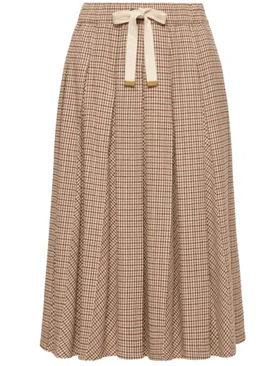 Moncler Pleated Checked Wool-blend Midi Skirt In Multi
