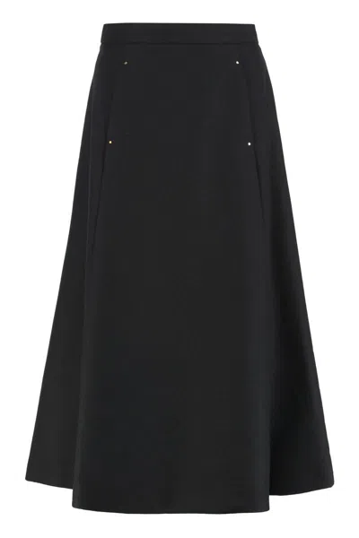 Moncler Gonna Midi In Wool Mélange In Black