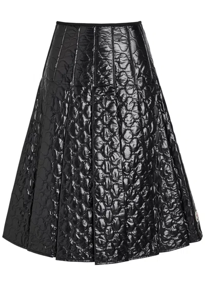 Moncler Gonna Quilted Pleated Shell Midi Skirt In Black