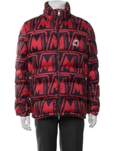 Pre-owned Moncler Goose Down Printed Puffer Coat In Red