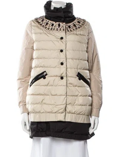 Pre-owned Moncler Goose Down Striped Jacket In Neutral