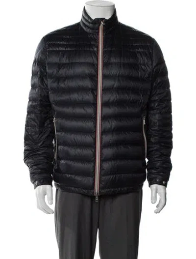 Pre-owned Moncler Goose Down Striped Puffer Coat In Blue