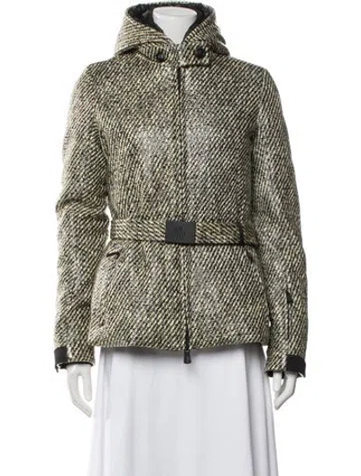 Pre-owned Moncler Goose Down Tweed Pattern Down Jacket In Green